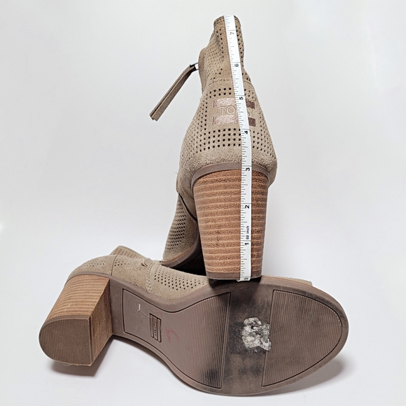 Toms Taupe Peep Toe Chunky Heel Booties - Picture 4 of 5